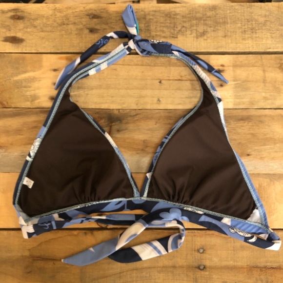 STEVEN WEAR blue and white Hawaiian turtle print halter bikini top, size L. - Picture 2 of 3